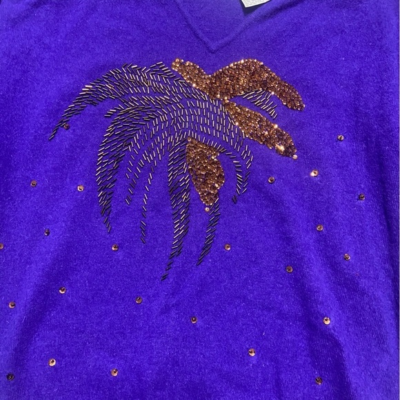 Anne Klein by Sadimara Beaded Lambswool/Rabbit/Angora Sweater Size M Purple Rare - Picture 8 of 11